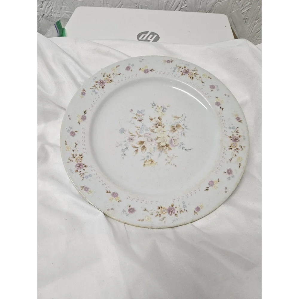 Vintage Floral Ceramic Dinner Plate Pastel Purple Yellow Blue Flower Shabby Chic